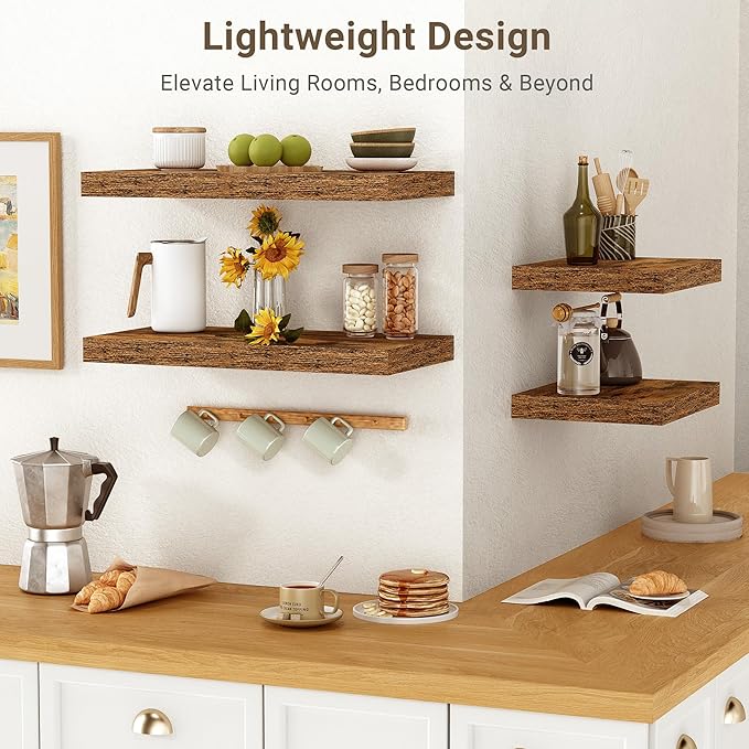 Vivelove 10 Inch Deep Floating Shelves 16 inch Long, 16 x 10 Wide Wall Shelves with Invisible Brackets, for Bedroom Bathroom Living Room Kitchen Office, Farmhouse Home Decor, Set of 2, Rustic Brown