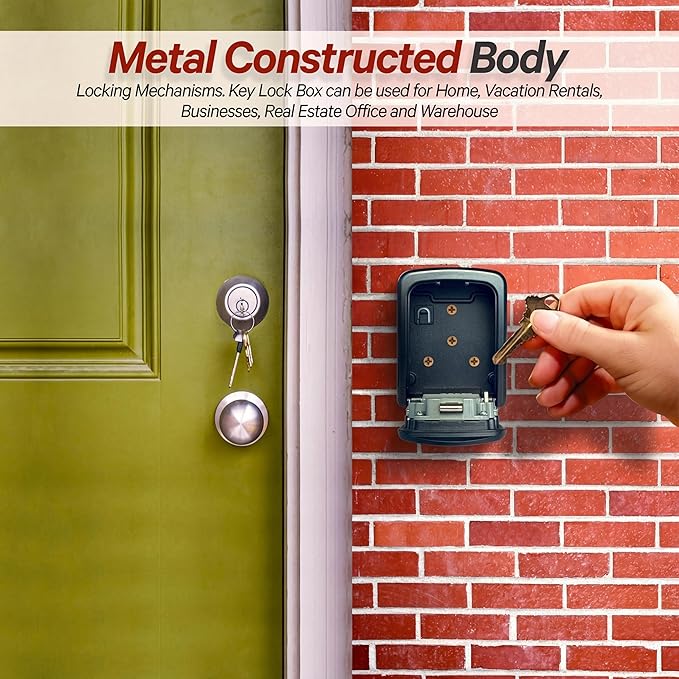 Iron Lock® Wall Mount Key Lock Box – Waterproof Heavy Duty Metal Lock Box for Keys with 4-Digit Combination & Resettable Code – Outdoor/Indoor Key Safe for Home, Office & Airbnb (Black, Small)