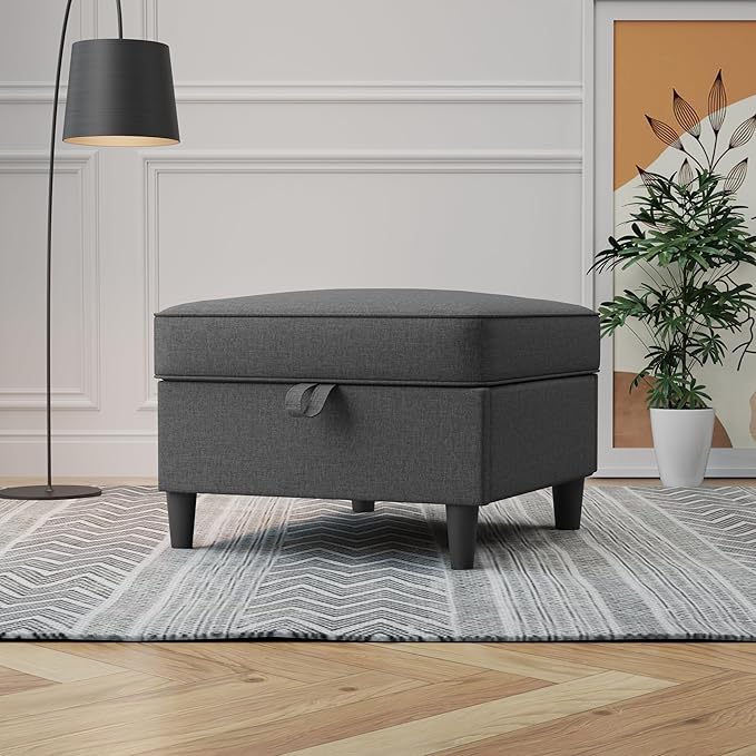 25 inch Square Storage Ottoman for Modular Sectional Sofa, Oversized Bench Ottoman Coffee Table Foot Stool, Convertible Sectional Couch for Living Room, Dark Grey
