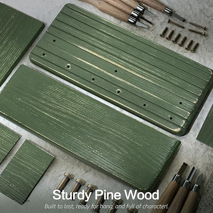 Rebee Vision Pine Wooden Key Holder Wall Mount for Home Decor – Decorative Key Holder for Wall with 6 Hooks & Floating Shelf – Rustic Organizer for Room Decor Aesthetic (Green)