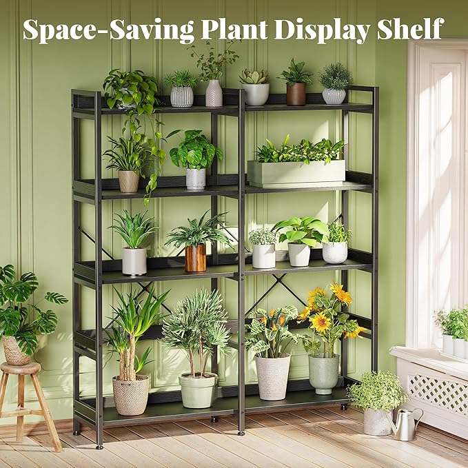 Huuger 5 Tier Bookshelf, Display Bookshelf with 10 Open Shelves and Raised Baffle, 47.2 Inch Straight Wide Bookcase with Metal Frame and Wooden Board, Adjustable Feet, Black