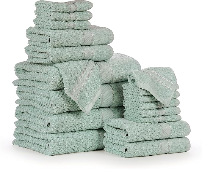 Ample Decor Bathroom Towel Set of 18-4 Bath Towel, 4 Hand Towel, 10 Wash Cloths - Ideal for Gifting, Hotel, Gym, Spa - Mint Green