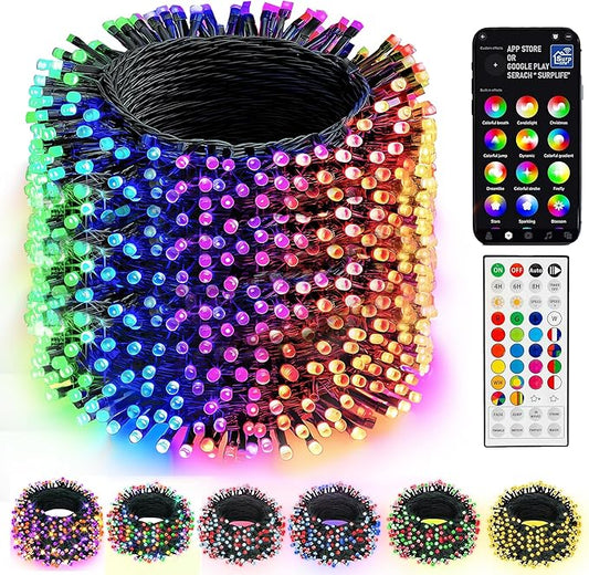 Dazzle Bright Smart Christmas String Lights, 328FT 1000 LED RGB Color Changing String Lights with Remote & App Controlled, Halloween Decorations for Indoor Outdoor Holiday Xmas Tree Party Decor