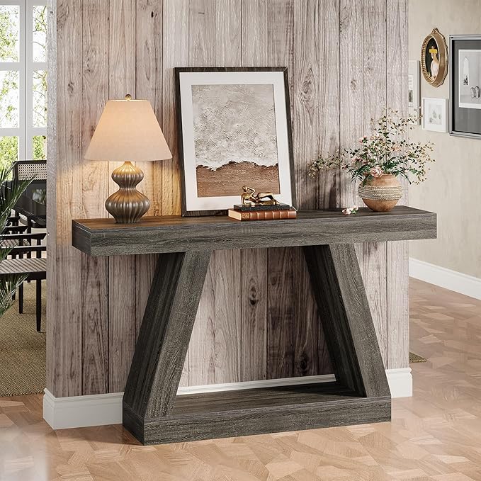 Tribesigns Farmhouse Console Table, 55-Inch Rustic Sofa Table with Storage, Industrial Wooden Entryway Table for Hallway, Living Room, Gray