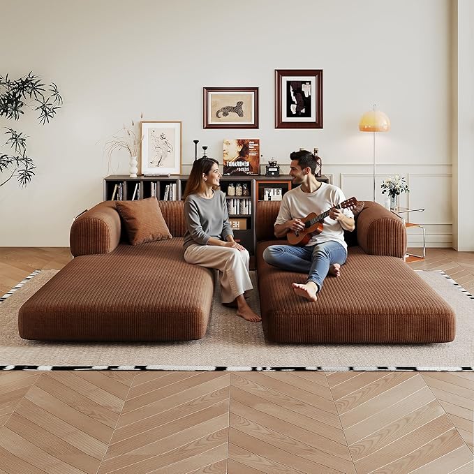 Boneless Couch Sectional Sofa,Convertible Sofa Bed with Sleeper Sofa,Futon Floor Couch Folding Sofas for Living Room,Bedroom,Apartment (Orange, 78.8''W)