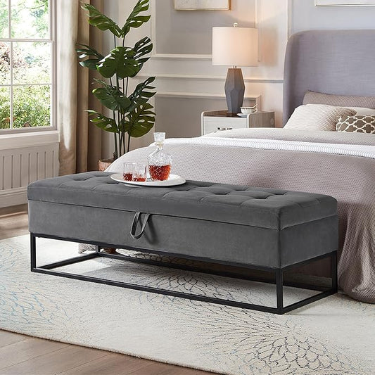 mikibama Velvet Storage Bench,58.6" Long Ottoman with Storage for Living Room,Tufted Storage Benches for Bedroom End of Bed,Entryway,Rectangle Window Seating Bench with Storage. (Velvet Grey)