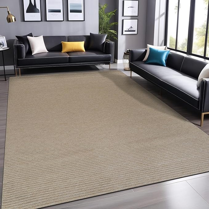 Non Slip Beige Solid Rubber Back Thing Rug for Living Room 5x7 Area Rugs for Kitchen, Rugs for Bedroom, Stain Resistant Easy Cleaning Non Shedding Carpet Beige 5 x 7