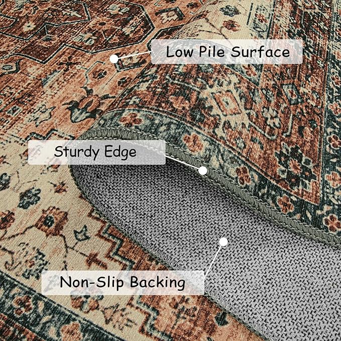 Moynesa Ultra-Thin Washable Vintage Runner Rug - 2'6" x 10' Long Hallway Rug Carpet Runner, Boho Non Slip Stair Runner Kitchen Mat Indoor Oriental Throw Rug for Living Room Bathroom Entry