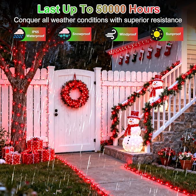 350LED Christmas Lights Indoor Outdoor, 90ft 12 Modes Red LED String Lights with Timer Dimmable, Waterproof Christmas Tree Lights for Xmas Patio Bedroom Yard Fence Balcony Garden Party Decor Red