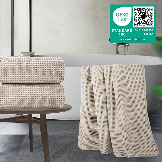 POLYTE 430 GSM Microfiber Quick Dry Lint Free Bath Sheet, 70 x 35 in, Set of 2 (Waffle Weave)