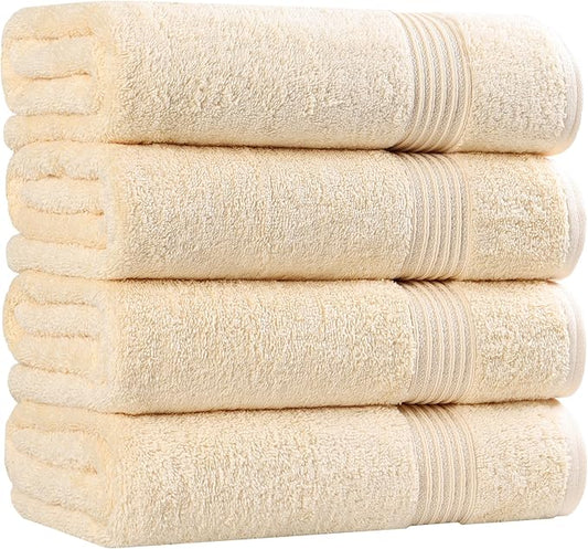 Superior Egyptian Cotton 4-Piece Bath Towel Set for Shower, Bath, Spa, Resort, Hotel, Soft Body Towels, Airbnb Essentials, Apartment, Dorm, Quick Dry, Absorbent, Bathroom Basics, Canary
