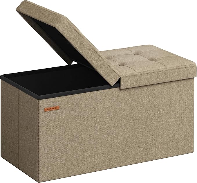 SONGMICS Mazie Collection - 30 Inches Storage Ottoman, Foldable Storage Bench with Flipping Lid, 660 lb Load Capacity, for Entryway, Living Room, Bedroom, Camel Brown ULSF046K01