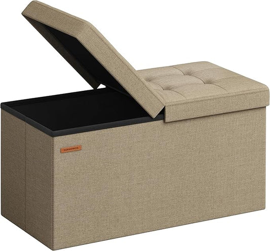 SONGMICS Mazie Collection - 30 Inches Storage Ottoman, Foldable Storage Bench with Flipping Lid, 660 lb Load Capacity, for Entryway, Living Room, Bedroom, Camel Brown ULSF046K01