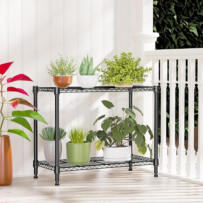 IZEUK 2 Tier Adjustable Metal Storage Shelving Unit, Heavy Duty Wire Rack Organizer for Kitchen, Living Room or Office, 220 lbs Capacity, 27.6 W x 11.8 D x 23.4 H, Black