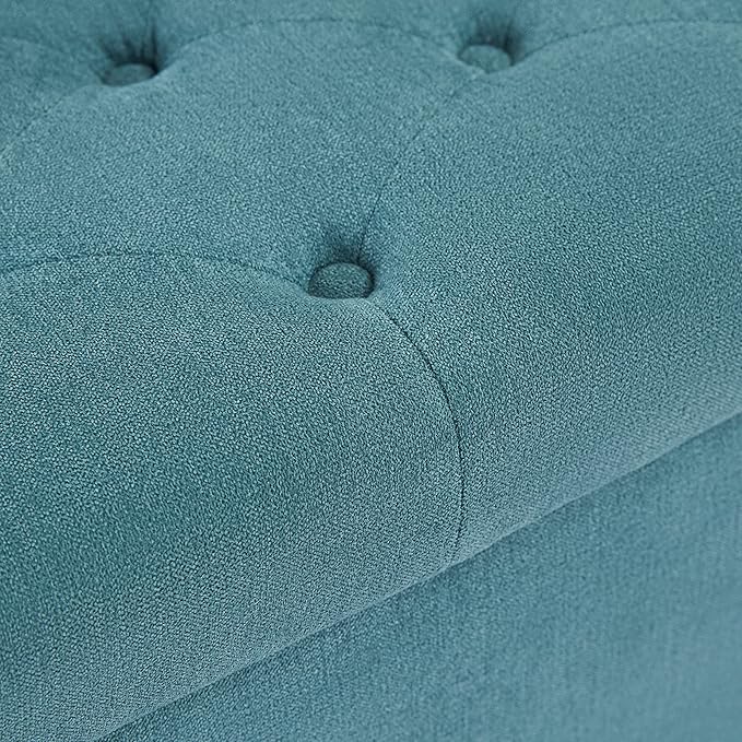 HUIMO 51-inch Storage Ottoman Bench with Removable Tray, Bedroom Bench with Button-Tufted, Safety Hinge Ottoman in Upholstered Fabrics, Large Long Bench for Living Room, Bedroom (Teal)