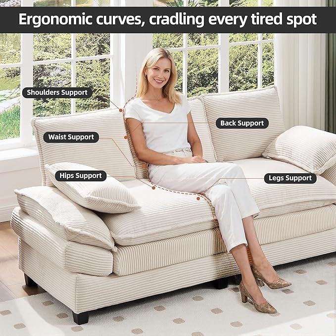 83" Loveseat Sofa, Cloud Couches for Living Room, Comfy Corduroy Couch with Deep Seat, Love Seat Couches for Bedroom, Apartment and Office, Easy Assemble for Small Space (Beige)