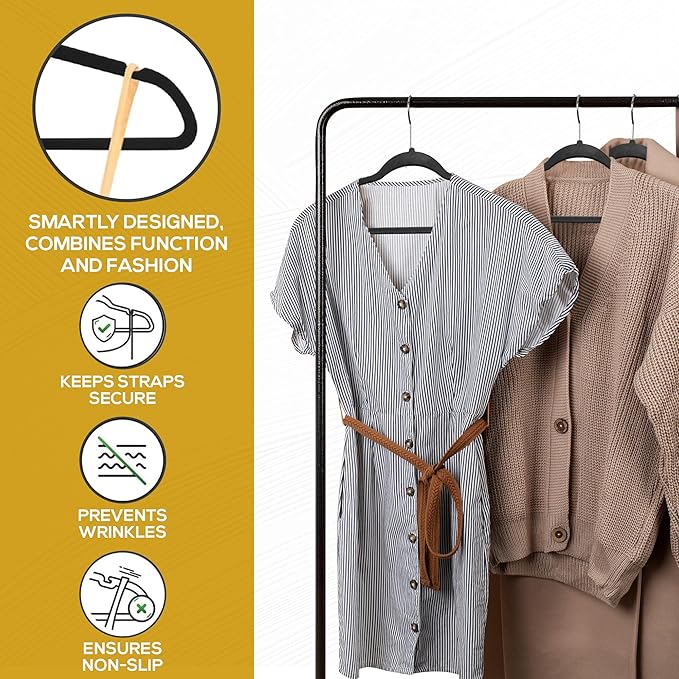 Premium Velvet Hangers 30 Pack Ultra Thin Non Slip Adult Felt Space Saving Suit Hanger for Closet Heavy Duty Coat Pants Jackets Dress Hangers 360° Swivel Hook Hold Upto 10 lbs Black