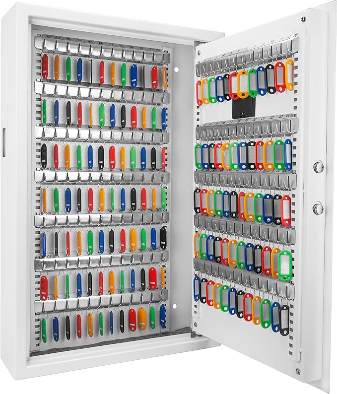 Barska Digital Key Safe Box with Drop Slot – Secure Key Cabinet for Home & Office, PIN Code Access, Backup Keys, Numbered Hooks, Color Tags, Steel Construction – Gray Finish