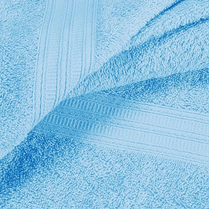 BOUTIQUO 100% Cotton Towel Set, Contains 4 Soft Bath Towel, 6 Hand Towels, 8 Wash Cloths - Compact Absorbent Lightweight & Quickdry Towels for Bathroom - 18 Piece Bathroom Towel Set - Sky Blue