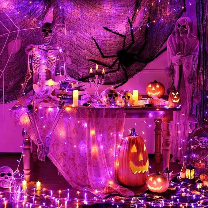 JMEXSUSS Halloween Lights Outdoor, 66FT Purple Orange Lights for Halloween Decorations, 200 LED Halloween String Lights Indoor for Bedroom Fireplace Mantel Party Patio Yard Door Halloween Tree