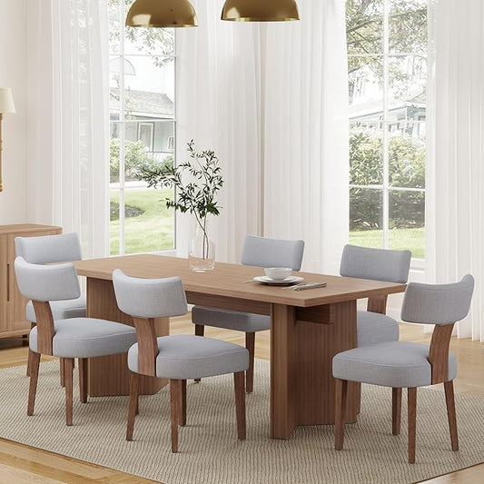 Linen Dining Chairs Set of 6, Modern Dining Chair with Wood Legs, Upholstered Dining Chairs for Dining Room, Kitchen, Vanity, Living Room, Grey
