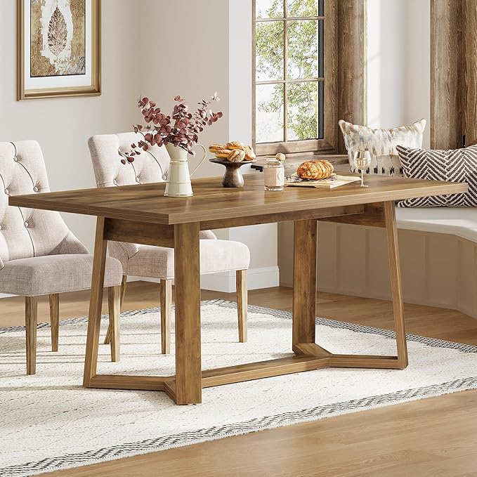 Tribesigns Rectangle Dining Table for 4, 47-Inch Wooden Kitchen Table, Farmhouse Dinning Room Dinner Table for Living Room, Small Spaces, Easy Assembly, Heavy Duty (Rustic Brown)