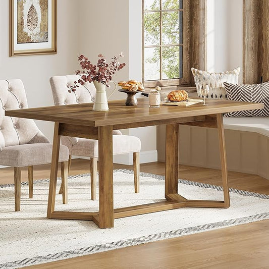 Tribesigns Rectangle Dining Table for 4, 47-Inch Wooden Kitchen Table, Farmhouse Dinning Room Dinner Table for Living Room, Small Spaces, Easy Assembly, Heavy Duty (Rustic Brown)