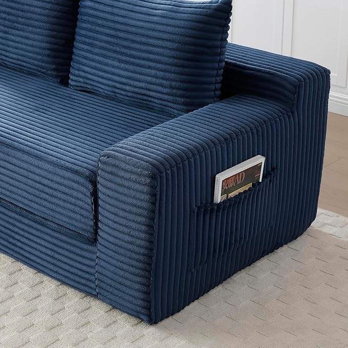 73" Cloud Loveseat Sofa Couch in a Box, 2 Seater Boneless Couch, Convertible Pull Out Sofa Bed with Pillows, No Assembly, Memory Foam, Modern Small Couches for Small Spaces (A-Blue)