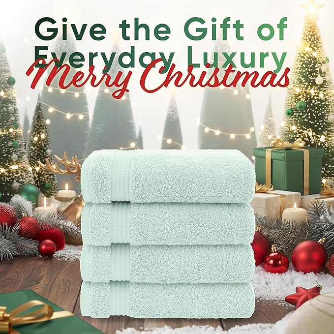 American Veteran Towel, Hand Towels for Bathroom Set of 4, 100% Cotton Turkish Hand Towel Sets, Soft Hand Face Towels, Mint Green Hand Towels