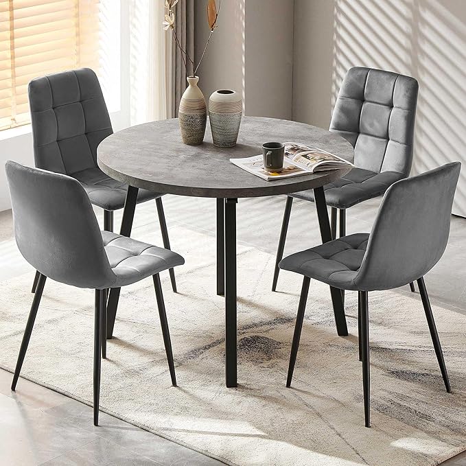 Velvet Dining Chairs Set of 4 - Grey Dining Room Chairs with Metal Legs Ideal for Kitchen, Dining Room - Kitchen Chairs Set for 4