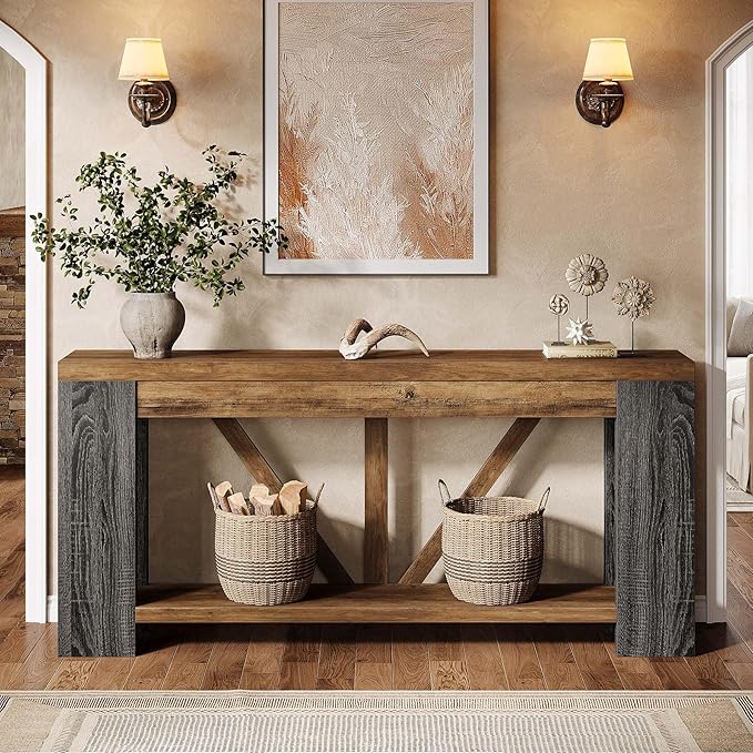 Tribesigns 70.9" Extra Long Entry Table, Farmhouse Wood Console Table with Storage, Modern Accent Sofa Table Behind Couch Foyer Tables for Entryway, Living Room, Entrance, Rustic Brwon