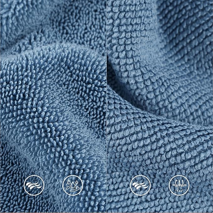 Ring Spun Terry Microfiber Bath Towel Set, 3 Piece, Oversize, Quick Dry, Lint Free, Includes Bath, face, and Hand Towels (Blue)