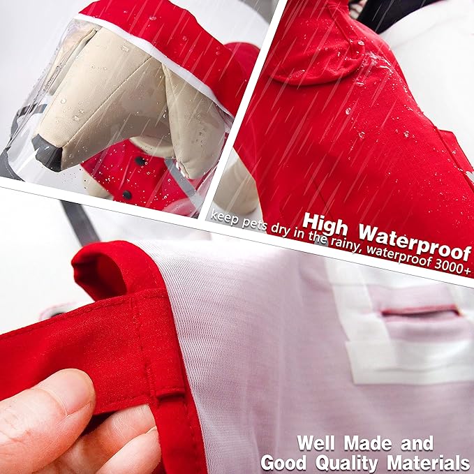 Dog Raincoat,Waterproof Rain Poncho with Hoodie, High Reflective Adjustable Pet Rain Jacket with Leash Hole for Small Medium and Large Dogs (Red, X-Large)
