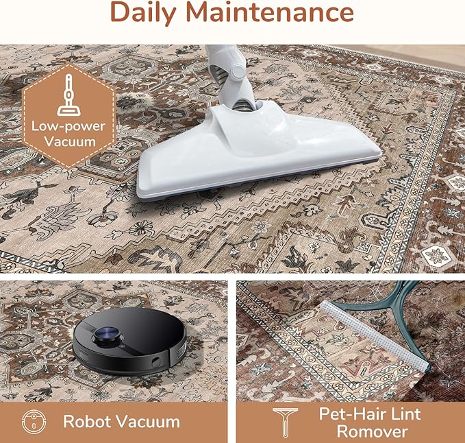 OPPODREAM Thin Area Rugs 3x5, Washable Rugs with Non Slip Backing, Low-Pile Throw 3x5 Carpet, Faux Cashmere 3 x 5 Carpet, Brown