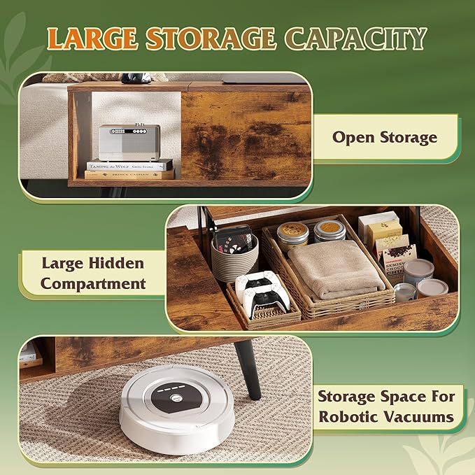 WLIVE Coffee Table for Living Room, Small Coffee Table with Storage, Lift Top Modern Wooden Dining Center Table with Storage Shelf & Hidden Compartment, 31.5" Rustic Brown