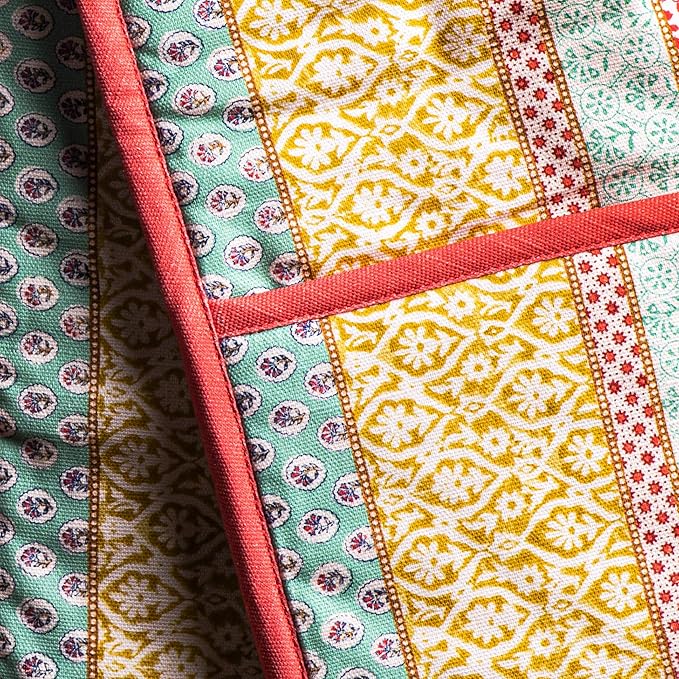 Maison d' Hermine Double Oven Mitts 100% Cotton 7"x35" Double Oven Mitt Heat Resistant BBQ Cooking Gloves with Loop, Baking, Grilling, Home, Kitchen, Handling Hot Pans Spring Summer (Provence)