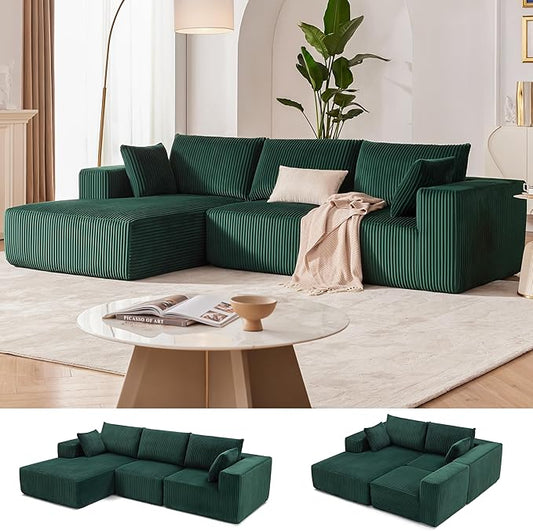 108” Modular Sectional Sofa, Cloud Sectional Couch with Deep Seat, Modern Modular L-Shape Sofa Couch with Chaise,Upholstered Boneless Couches for Living Room Bedroom (Green, Left Facing Chaise)