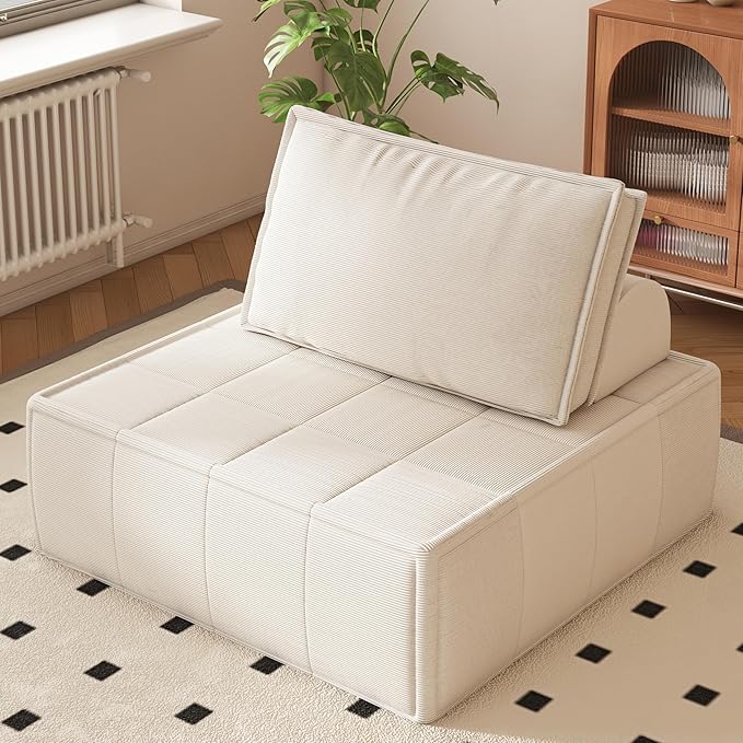 PurrJoys Modular Sectional Sofa, 35" Corduroy Sofa Sleeper Deep Seat Sofa with Adjustable Backrest, Small Couch for Small Spaces, Living Room, Bedroom, Apartment,Blue Office Couch