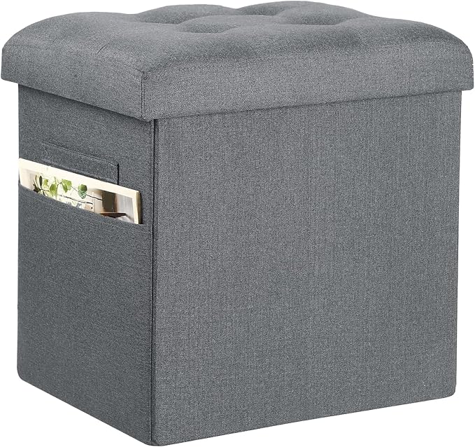 Ottoman with Storage, 61L Slim Tall Linen Footstool Bench with Thicker Foam Padded Seat. Ottoman Foot Rest for Living Room, Bedroom, Coffee Table. 350lbs Load Capacity, 17x13x17in, Light Gray