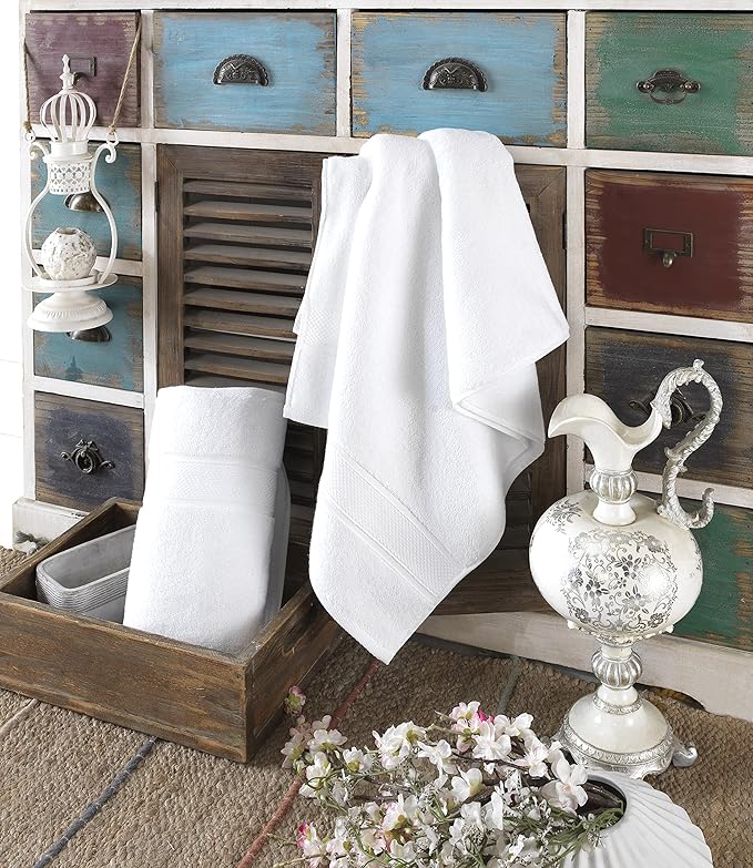 NOVA Luxury Linen - Hotel Quality Turkish Towel Set for Bathroom (2 Pcs Bath Towel Set, Pure White)