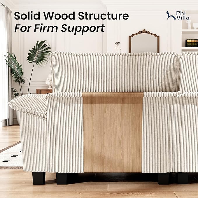 PHI VILLA Cloud Modular Couches Sets, 3 Pieces Large Sectional Sofa Set with Loveseats & Armchair, 6-Seater Upholstered Couch for Living Room, Corduroy Fabric, Beige