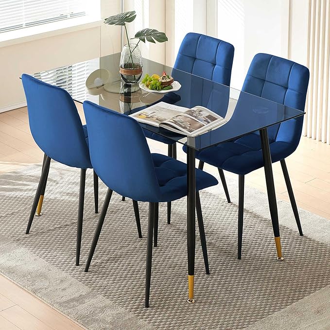 Velvet Dining Chairs Set of 4 - Navy Blue Dining Room Chairs with Metal Legs Ideal for Kitchen, Dining Room - Kitchen Chairs Set for 4