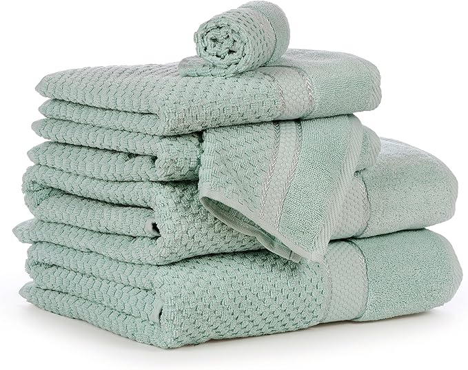 Ample Decor Bathroom Towel Set of 6-2 Bath Towel, 2 Hand Towel, 2 Wash Cloths - Ideal for Gifting, Hotel, Gym, Spa - Mint Green