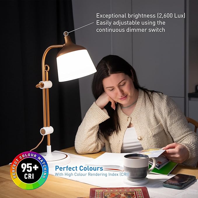 Anita Table Lamp - Daylight Crafting Lamp with Dimmer Switch, 3 Color Modes, 6000 Kelvin, Extendable Arm & Magnifying Lens for Quilting, Stitching, Arts & Crafts