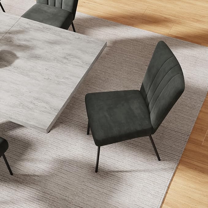 ZckyCine 6-Piece Extendable Dining Table Set, Modern 51''–67'' Grey Wood Table with 6 Black Fabric Chairs, Dining Room Table and Chairs for 6, Ideal for Kitchen or Dining Room