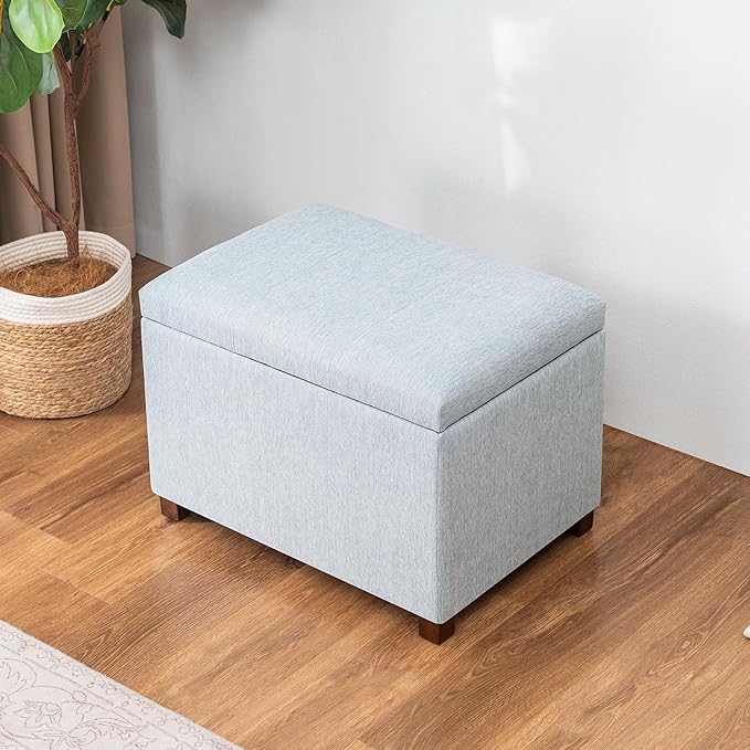 Joveco 24" Linen Storage Ottoman Bench, Rectangle Foot Rest Stool for Living Room, Bedroom, Entryway, Linen Llight Bue