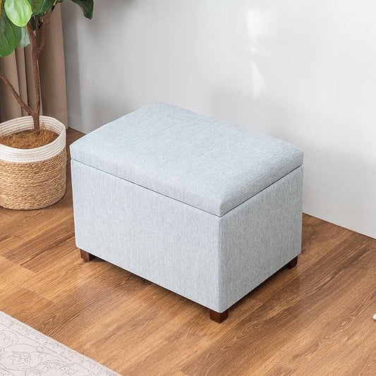 Joveco 24" Linen Storage Ottoman Bench, Rectangle Foot Rest Stool for Living Room, Bedroom, Entryway, Linen Llight Bue