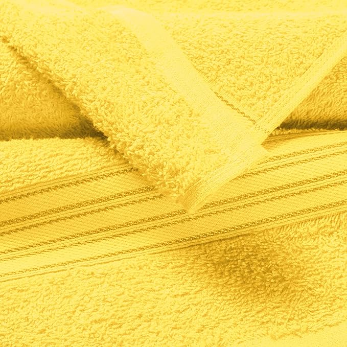 BOUTIQUO Ultra Soft 3 Pack Cotton Towel Set, Contains a Bath Towels 28x55 inch, a Hand Towels 16x24 inch & a Wash Coths 12x12 inch, Ideal Everyday use, Compact & Lightweight - Lime Yellow