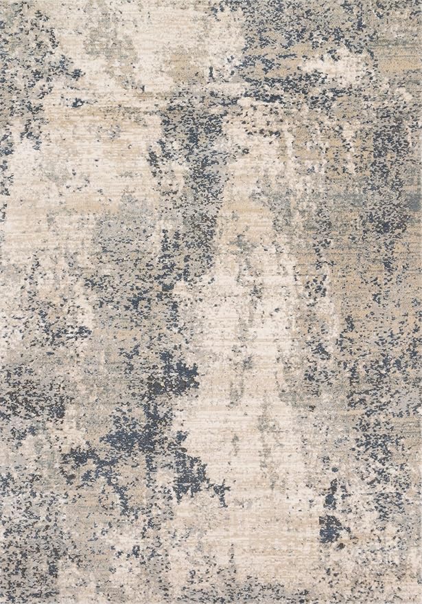 Loloi Teagan Collection TEA-07 Natural/Denim 6'-7" x 9'-2" Area Rug, Large, Soft Neutral Rug, High-Traffic for Living Room, Bedroom, Home Office, Dining Area