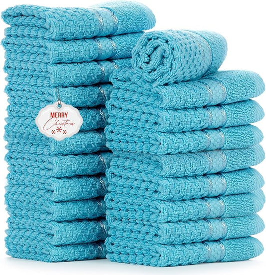 Ample Decor Washcloth Set of 20 Sky Blue 100% Cotton - Qucik Dry Popcorn Textured - Mulaayam Collection - 12 X 12 Inch